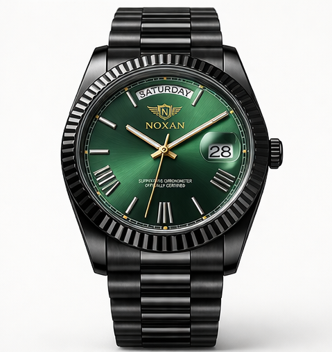 Luxury Stainless Steel Watch for Men – Green Dial Day-Date Collection