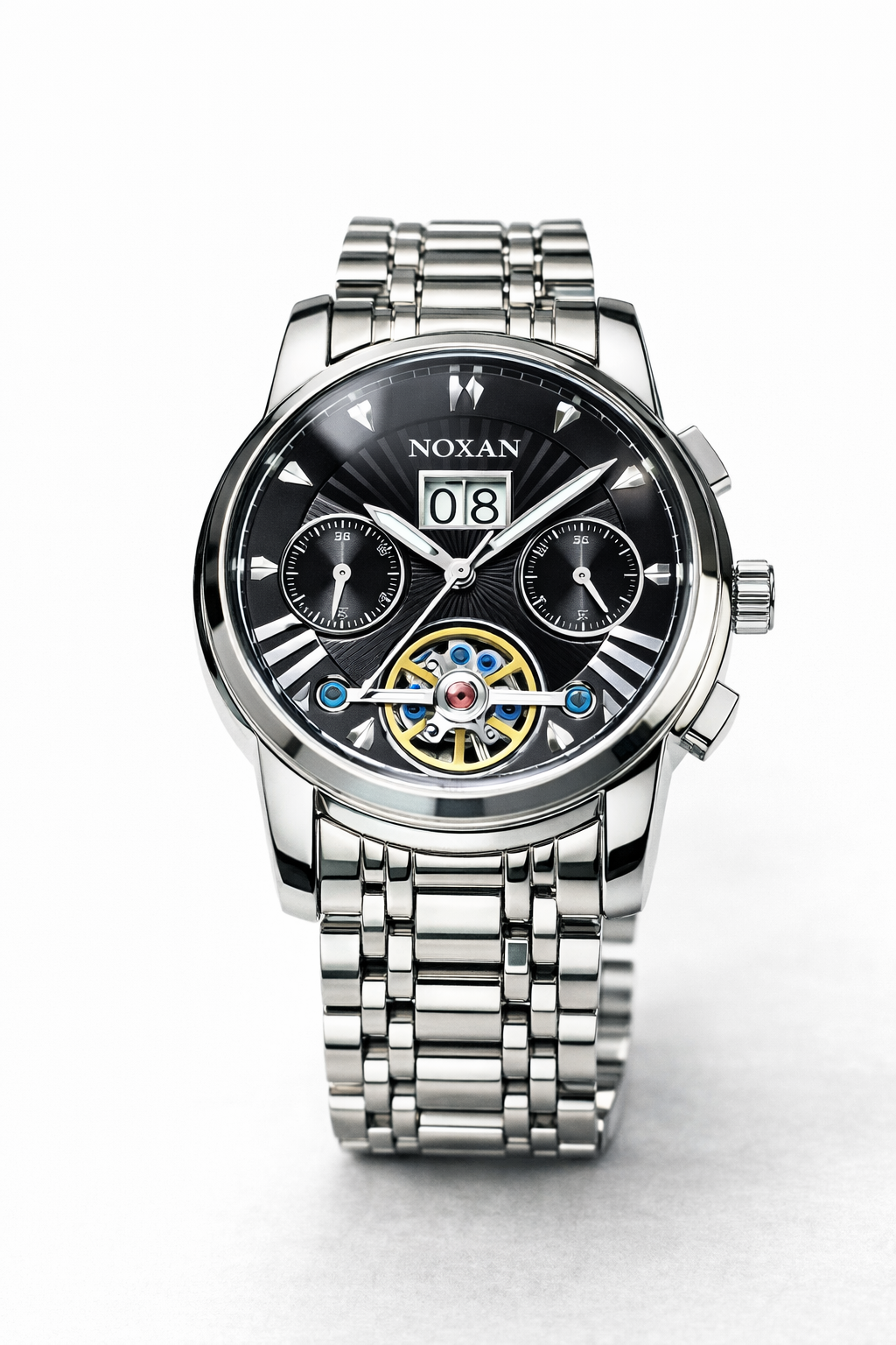Noxan Luxury Tourbillon Automatic Mechanical Watch for Men – Waterproof Luminous Hands Skeleton Dial Stainless Steel Wristwatch